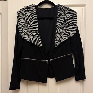 Frank Lyman Design Black Blazer with Zebra Pattern Collar